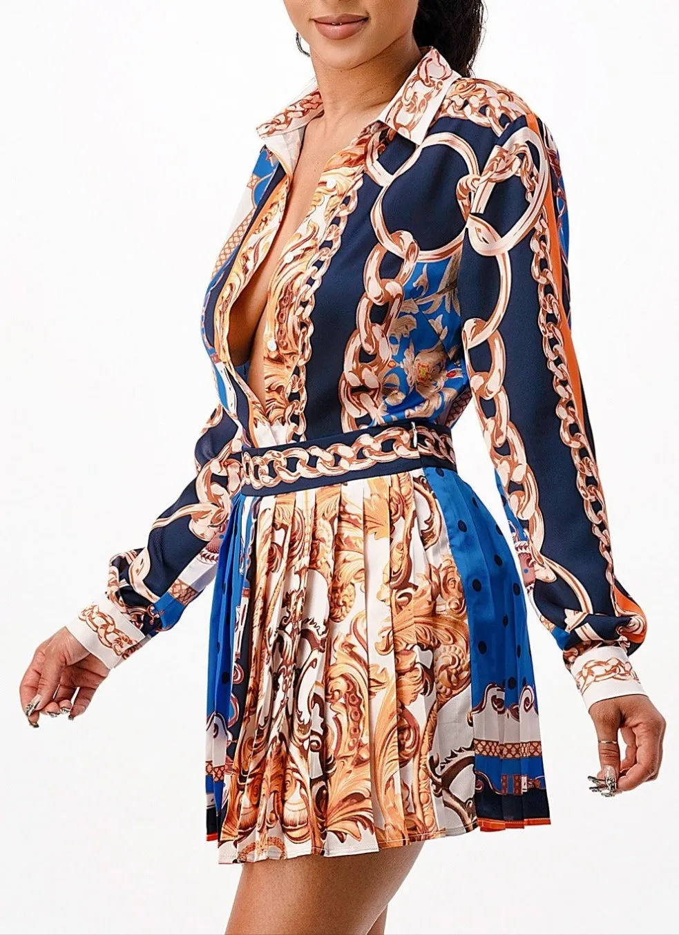 Chain Reaction Blouse & Pleated Mini Skirt Set