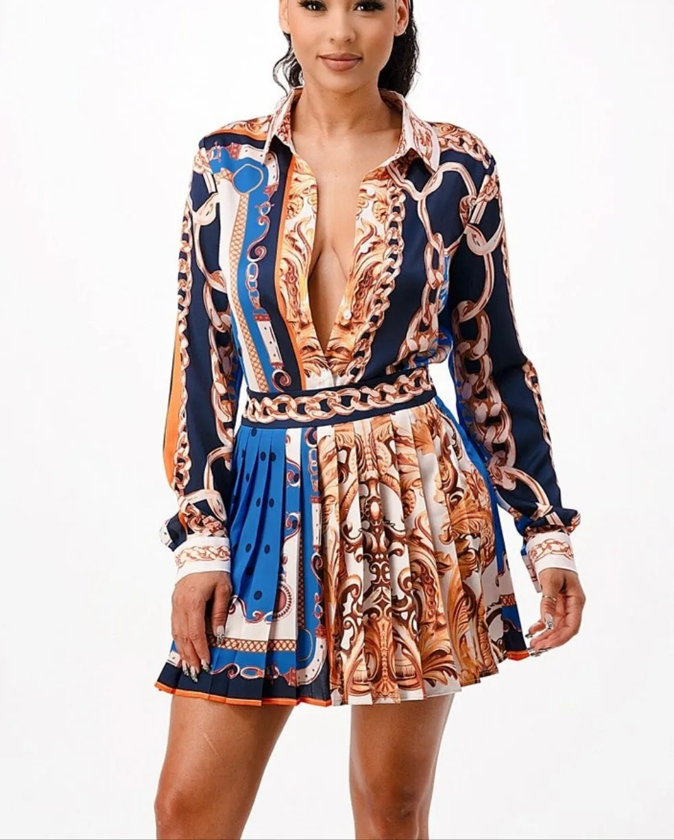 Chain Reaction Blouse & Pleated Mini Skirt Set