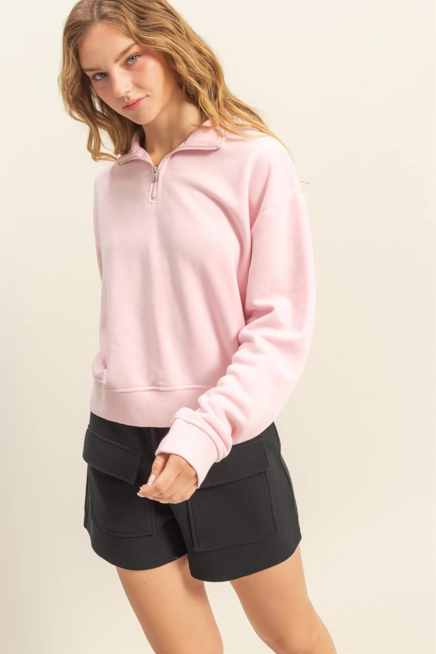 DZ25A904-Pullover Half Zip Up Terry Sweatshirt