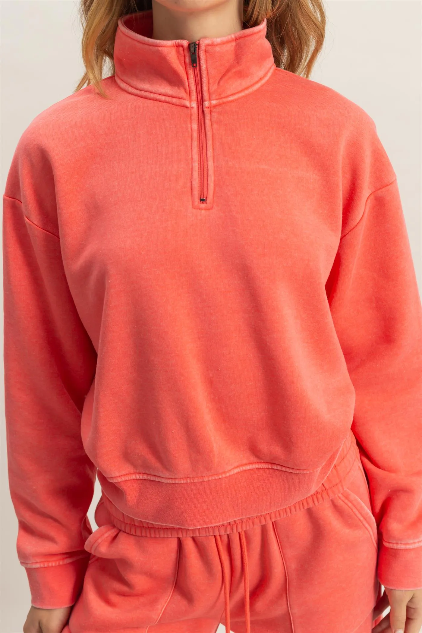 DZ25A904-Pullover Half Zip Up Terry Sweatshirt