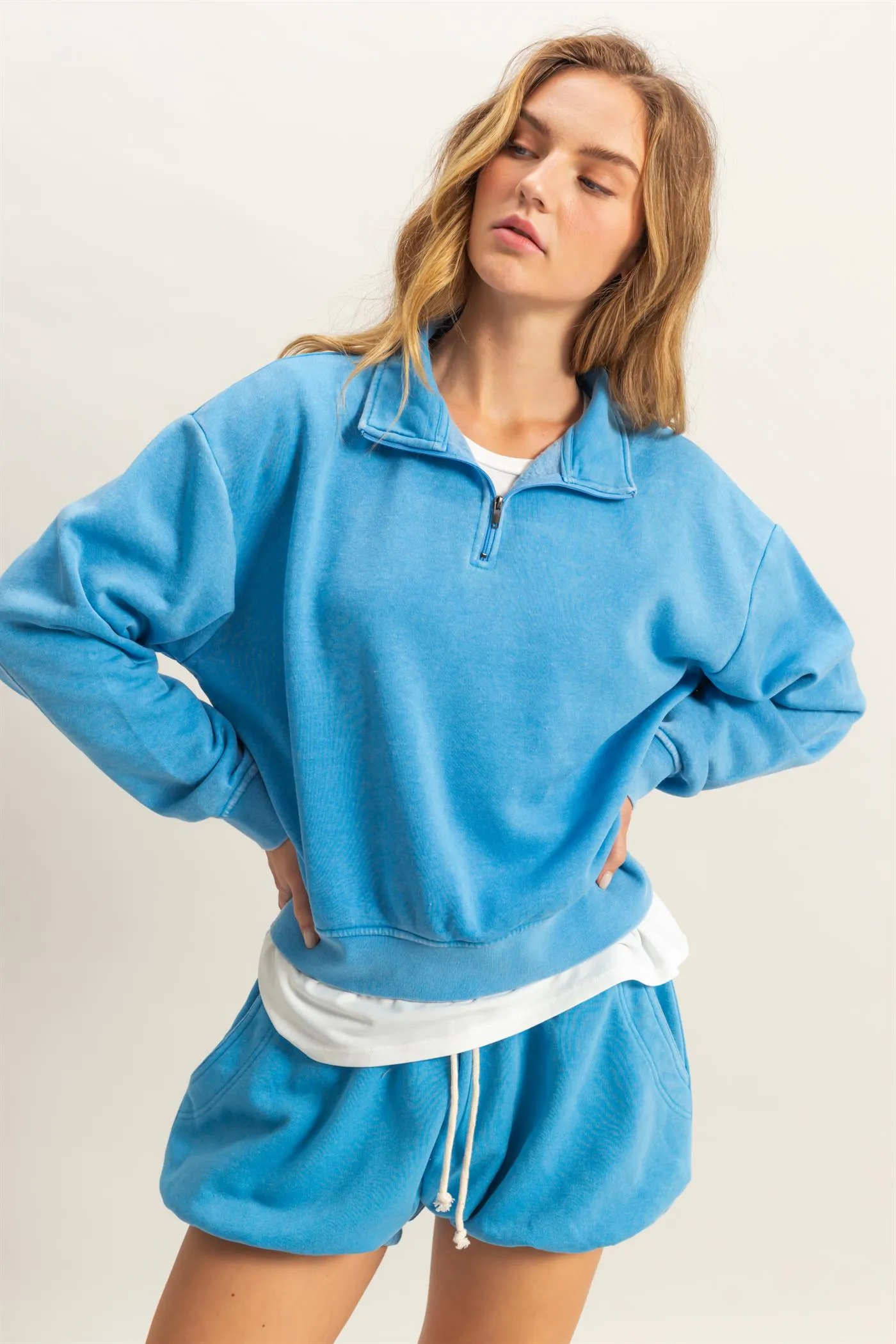 DZ25A904-Pullover Half Zip Up Terry Sweatshirt