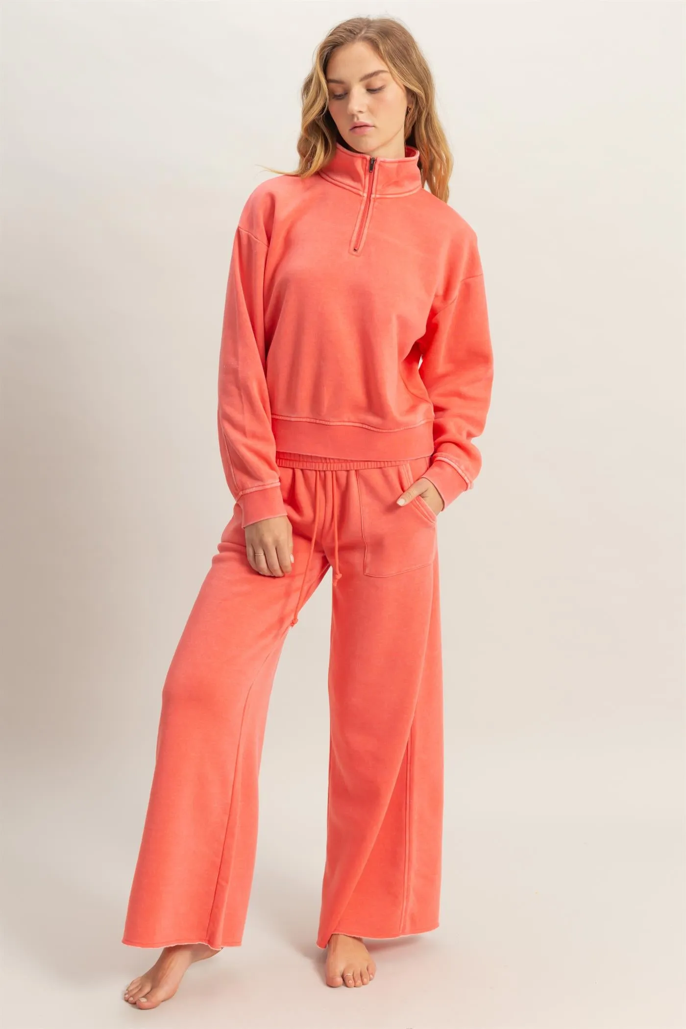DZ25A904-Pullover Half Zip Up Terry Sweatshirt